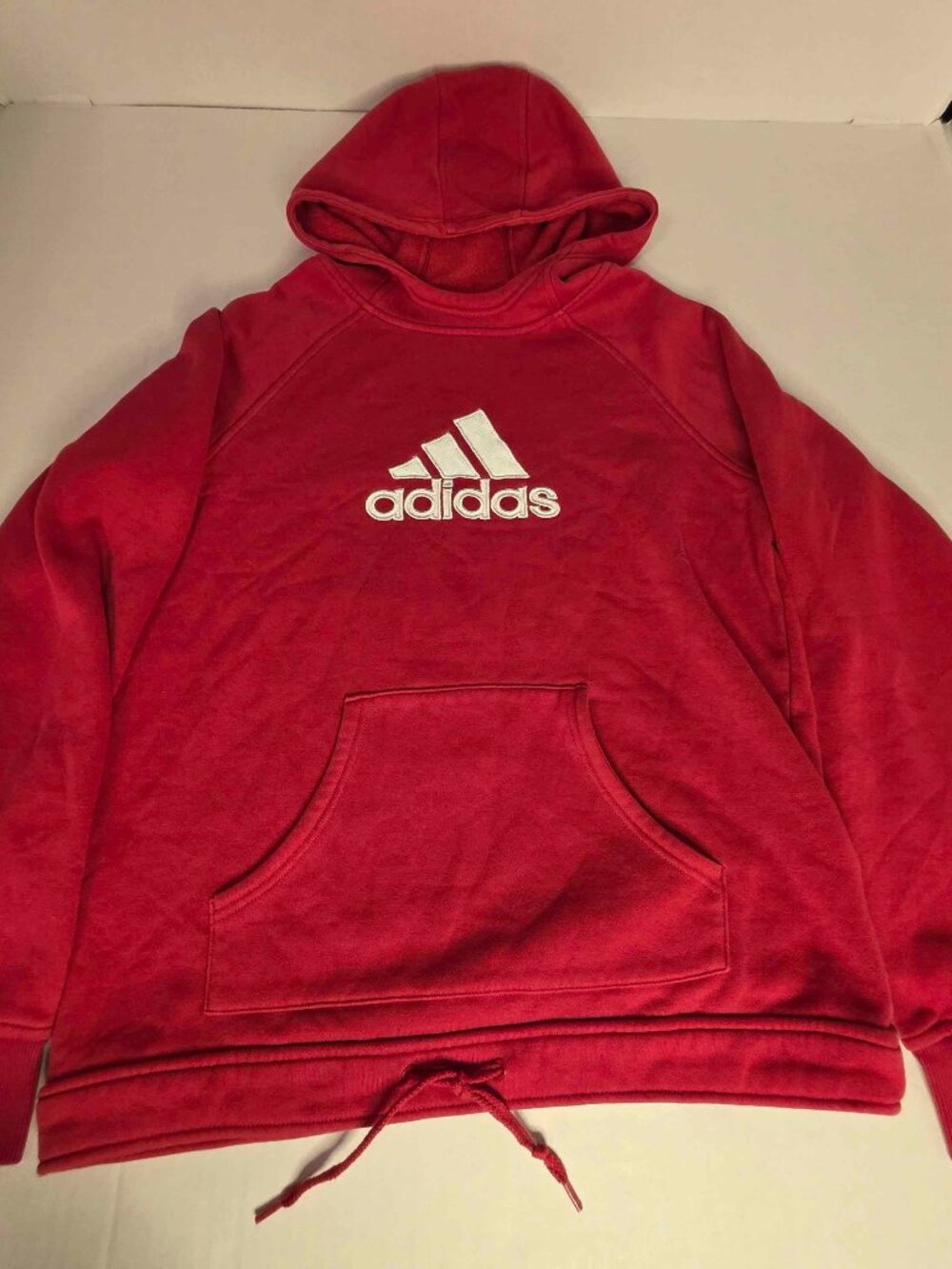 Adidas Women’s M Red Hoodie Embroidered Logo Pullover Sweatshirt Drawstring Hem